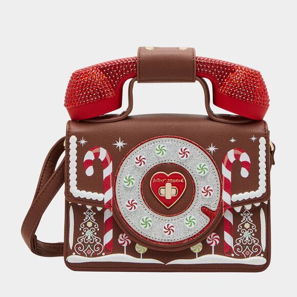 Betsey Johnson Kitsch Gingerbread Phone Bag Brown NWT